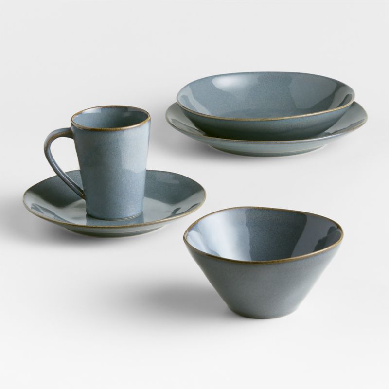 Slate Blue Stoneware Shallow Bowl